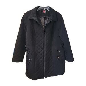 Gallery Women's Black Mid Weight Quilted Full Zip Jacket Zipped Pockets Size 1X